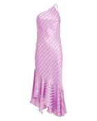 Michelle Mason Lilac One Shoulder Shadow Stripe Dress Lilac 4