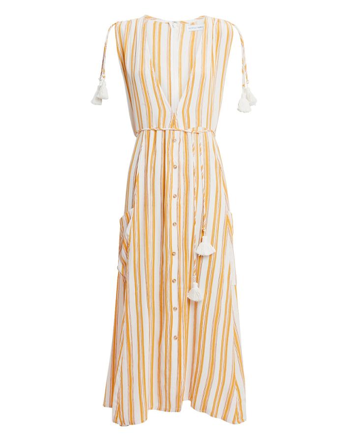 Faithfull The Brand Claudia Striped V-neck Midi Dress Orange/white S