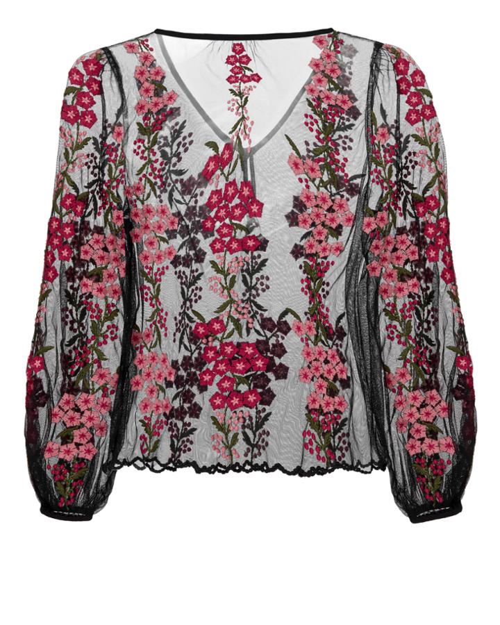St. Roche Floral Embroidery Top Black P