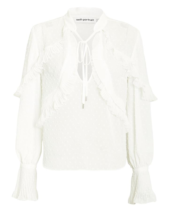 Self-portrait Plumetis Frilled Ivory Top Ivory Zero