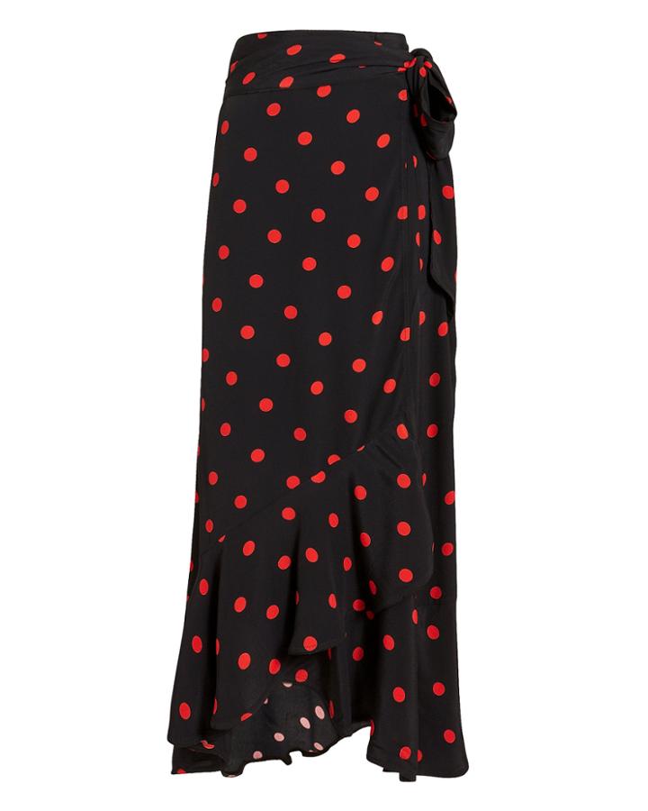 Ganni Barra Polka Dot Crepe Wrap Skirt Black 34