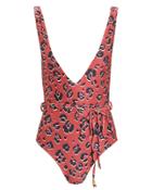 Suboo Zanzibar Animal Print One Piece Swimsuit Red/black 6