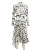 Ganni Silk Stretch Satin Egret Print Midi Dress Ivory 40