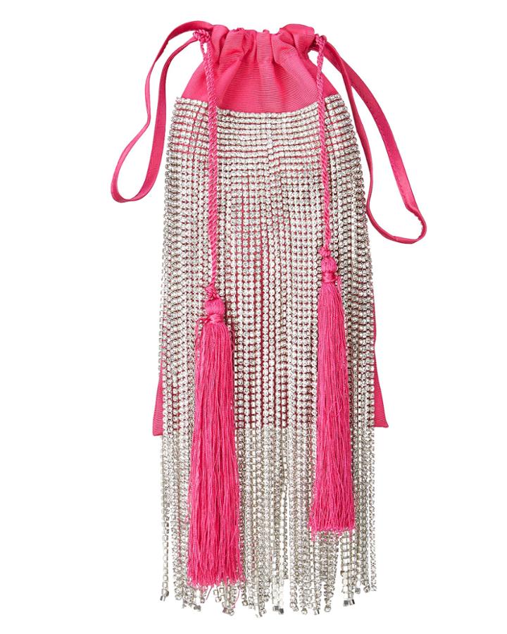 Attico Hot Pink Crystal Fringe Clutch Hot Pink/clear 1size