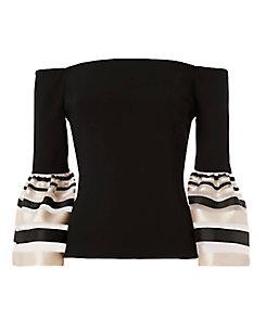 Exclusive For Intermix Dacia Sheer Stripe Flare Sleeve Top