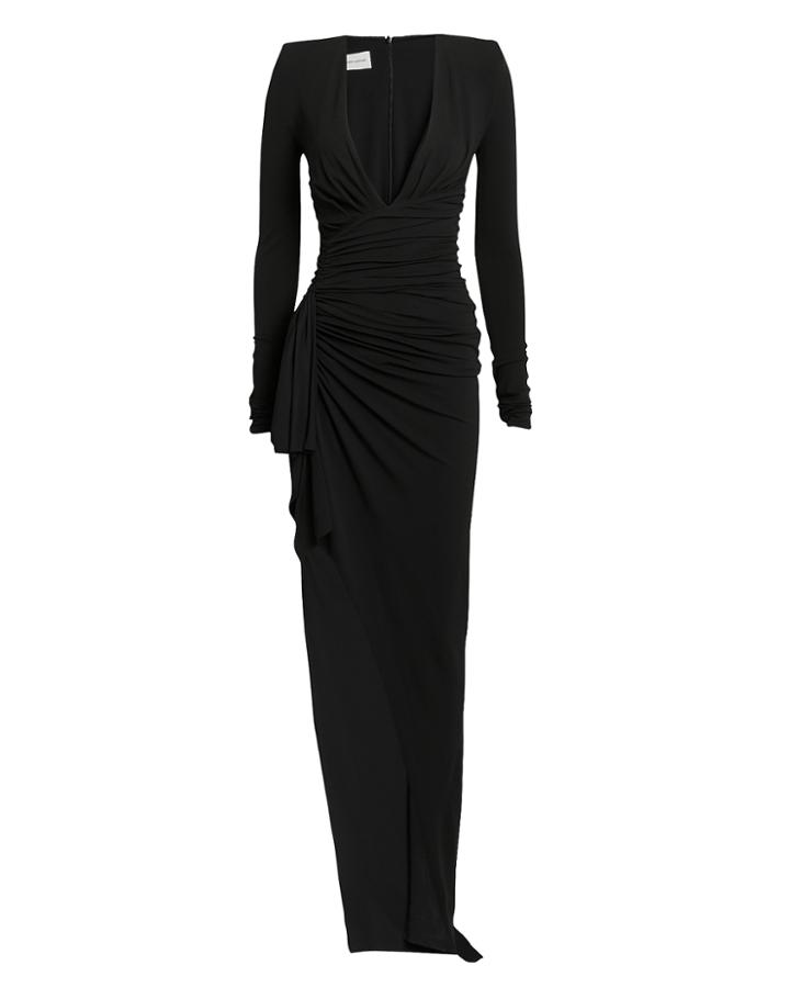 Alexandre Vauthier Stretch Jersey Plunge Neck Asymmetrical Gown Black 36