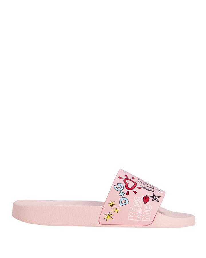 Dolce & Gabanna Dolce & Gabbana Graffiti Pink Leather Pool Slides Pink 37