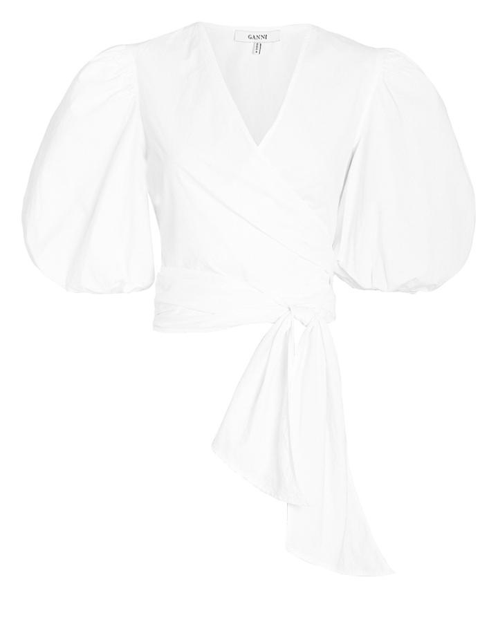 Ganni Olayan Poplin Wrap Top White 42