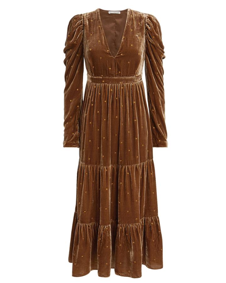 Ulla Johnson Shani Velvet Midi Dress Dark Mustard Zero
