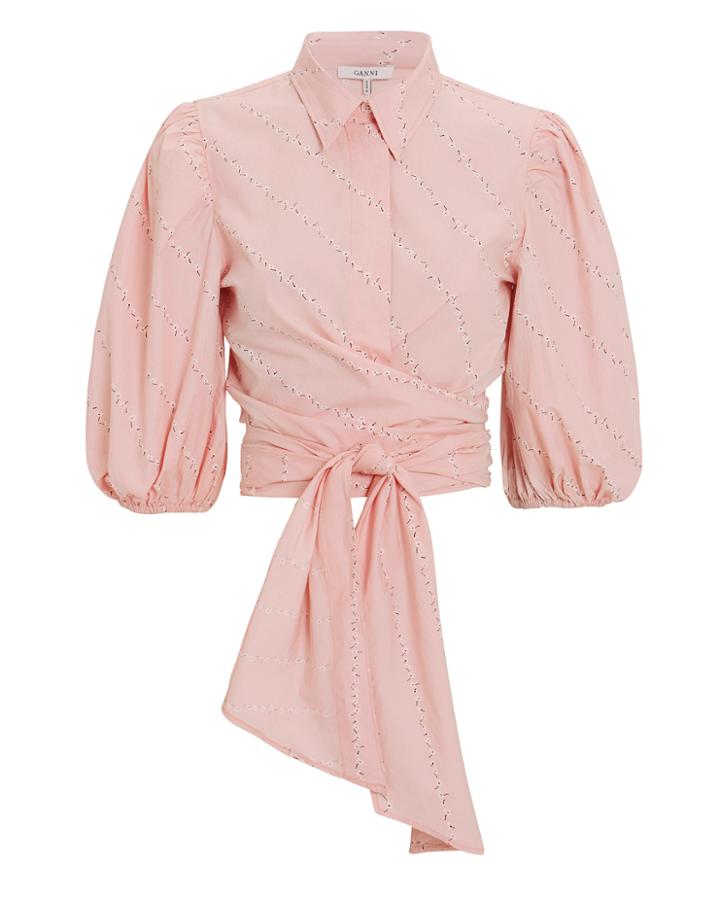 Ganni Puff Sleeve Floral Top Pink 36