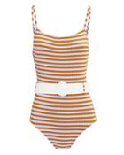 Solid & Striped Nina Belted One Piece Swimsuit Blue/orange/white M