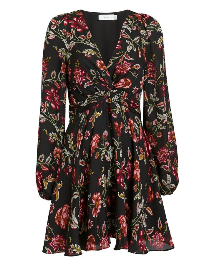 Alc A.l.c. Annette Floral Mini Dress Black/floral 6