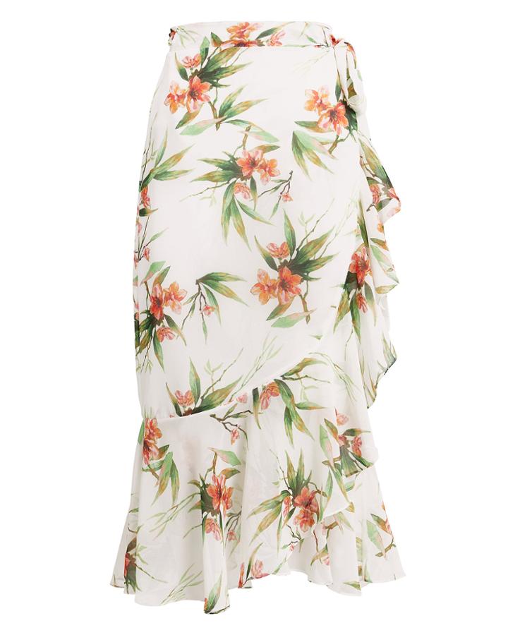 Patbo Printed Wrap Midi Skirt White/floral S