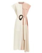 Tibi Edith Pleated Midi Dress Blush/ivory P