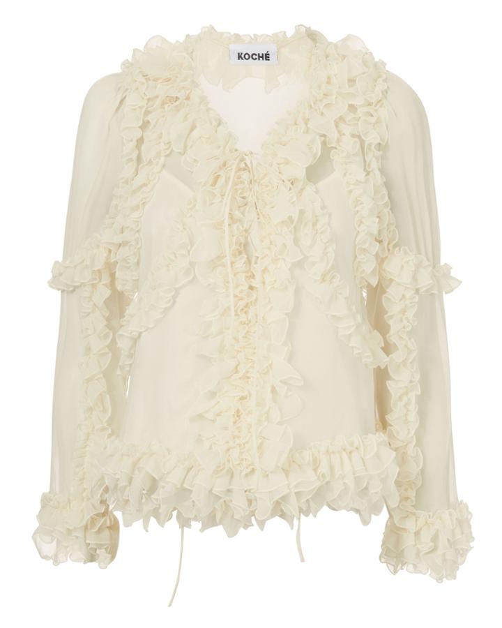 Koche Ruffle-trimmed Silk Blouse White 2 36