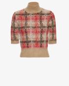 Carven Plaid Pattern Short Sleeve Sweater