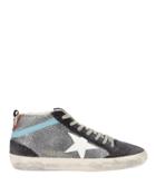 Golden Goose Mid Star Silver Glitter Suede Sneakers Navy 37