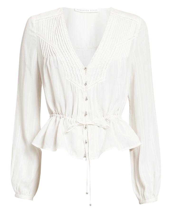 Veronica Beard Phoebe Drawstring Waist Blouse White 4