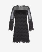 Alexis Fringe Mesh Detail Dress: Black