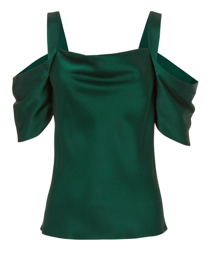 Jason Wu Cold Shoulder Satin Top Green 4