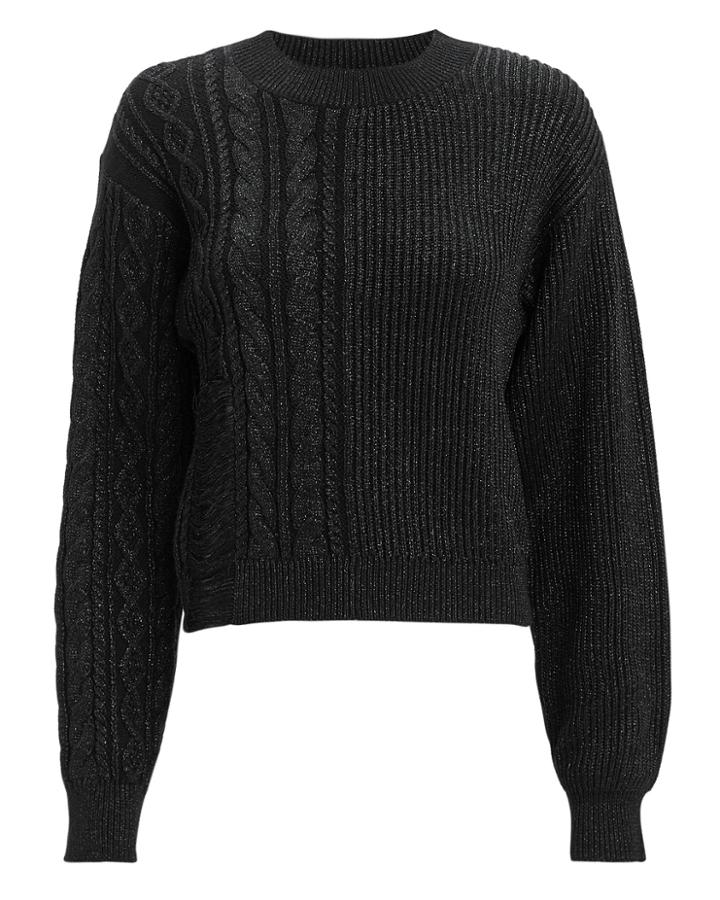 Rta Mia Distressed Cropped Sweater Black P