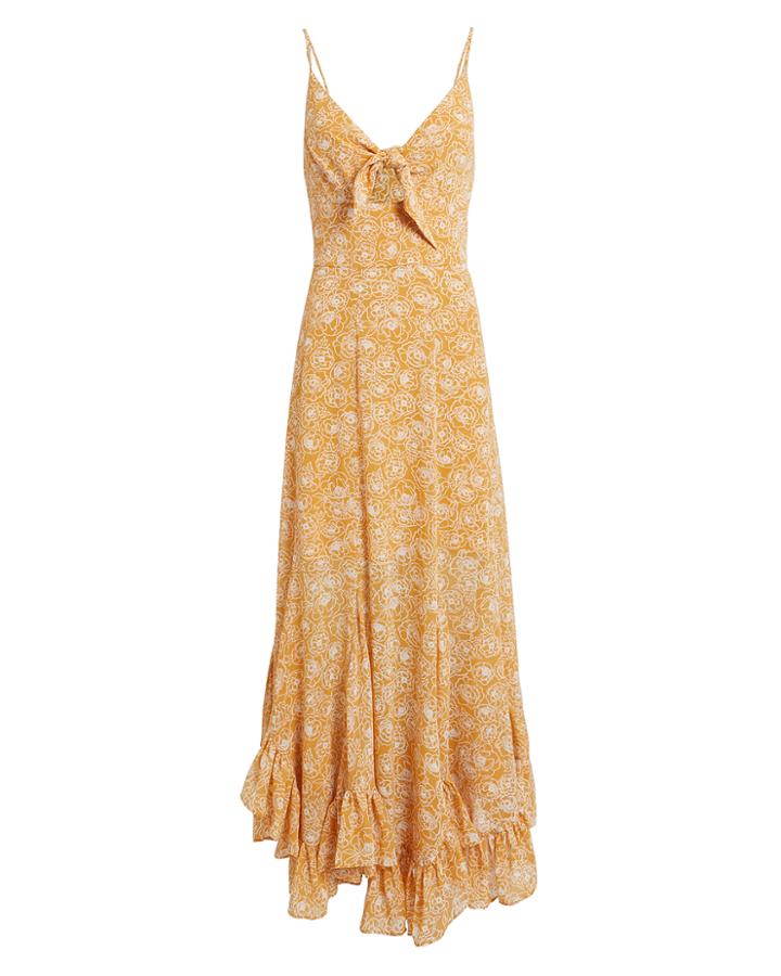 Shona Joy Tie Front Godet Midi Dress Yellow/white 12