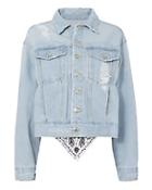 Sjyp Scarf Back Distressed Denim Jacket
