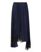 Helmut Lang Lace-trimmed Pleated Skirt Navy P