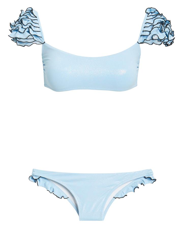 Shadi Metallic Blue Ruffle Detail Bikini Metallic Blue S