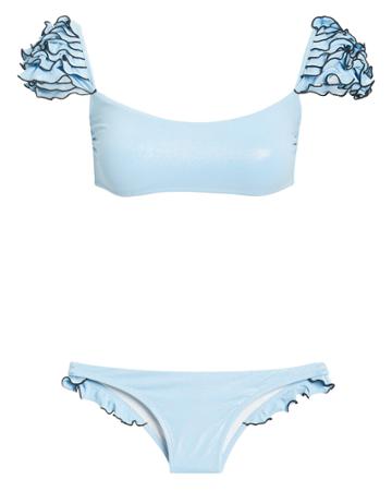 Shadi Metallic Blue Ruffle Detail Bikini Metallic Blue S