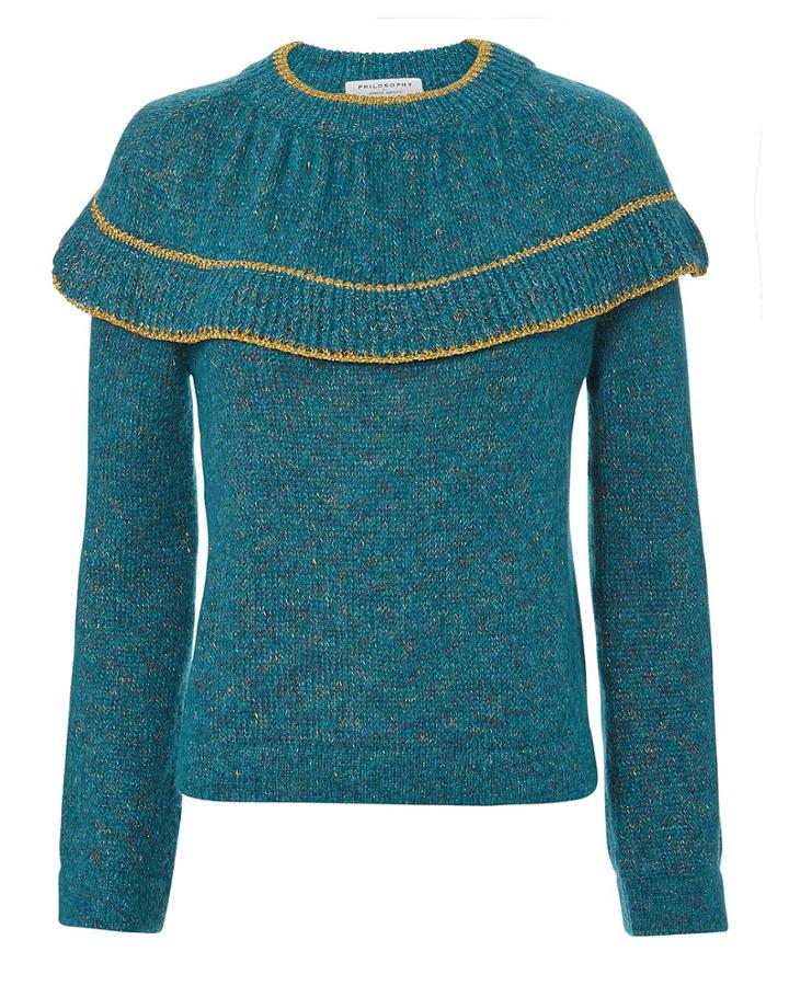 Philosophy Di L.serafini Philosophy Di Lorenzo Serafini Teal Ruffle Sweater Green 42