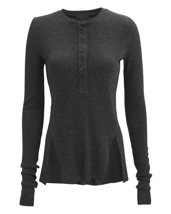 The Range Waffle Knit Grey Top Dark Grey M