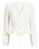 Veronica Beard Phoebe Drawstring Waist Blouse White 2