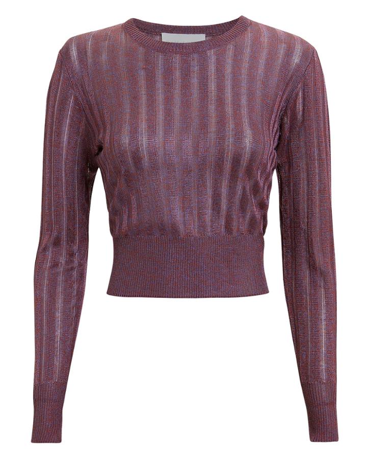 Michelle Mason Metallic Knit Cropped Sweater Mauve/red P