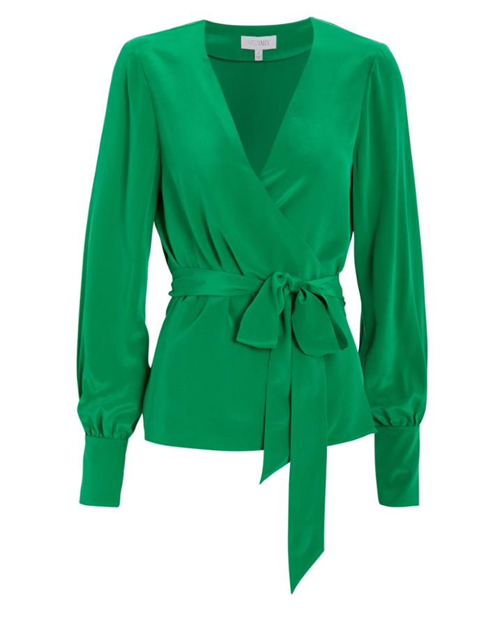 Exclusive For Intermix Intermix Sadie Silk Wrap Blouse Green 4