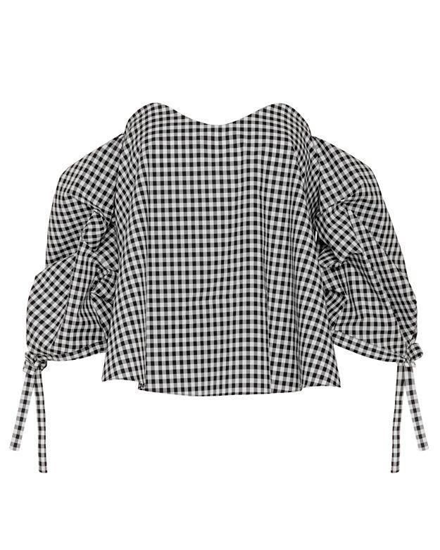 Caroline Constas Off The Shoulder Check Pattern Blouse