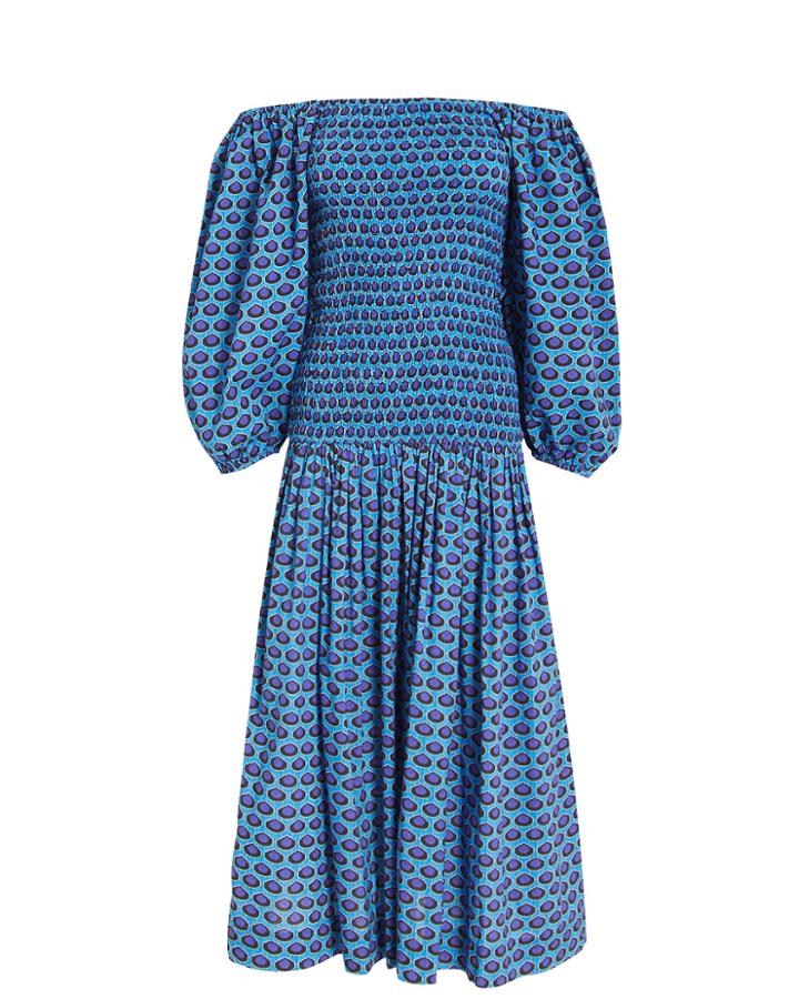 Rhode Resort Rhode Harper Printed Midi Dress Blue/indigo L
