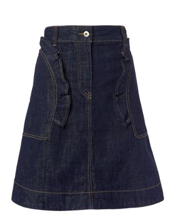Carven Femme Carven Ruffled Denim Mini Skirt Denim-drk 34