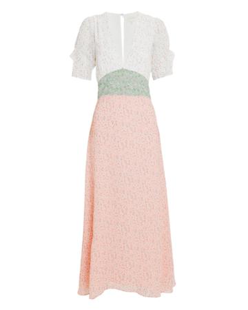 Devine Heritage Divine Heritage Mixed Print Midi Dress Ivory/green/pink M