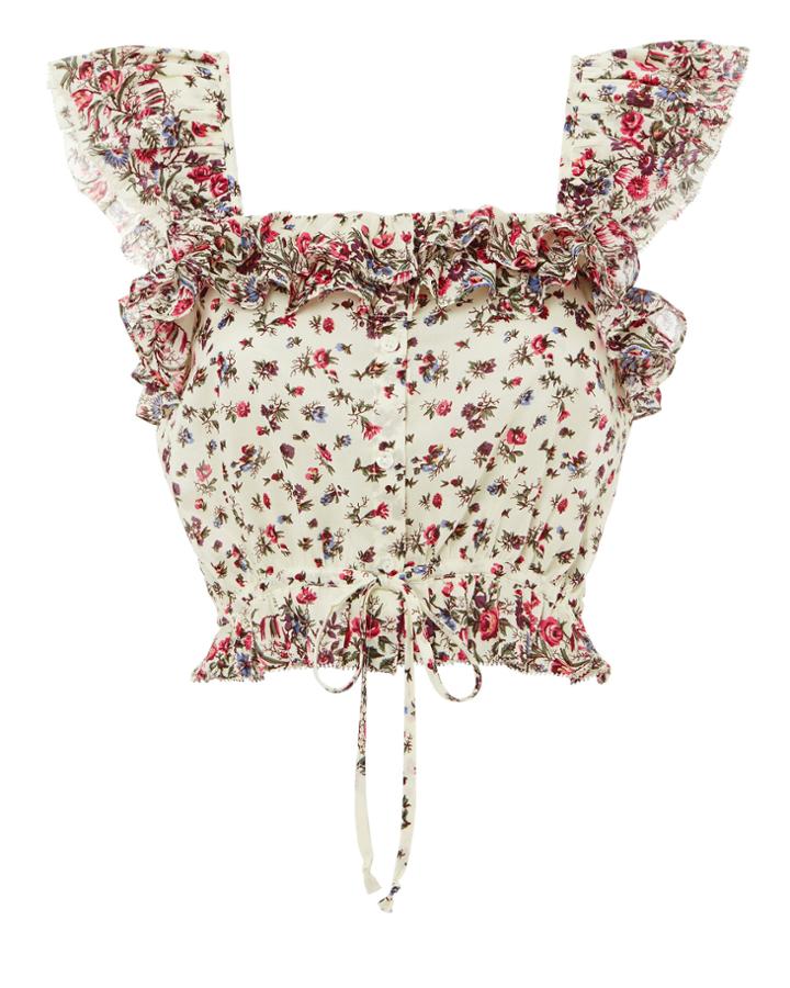 Love Shack Fancy Loveshackfancy Mia Ruffle Crop Top Multi M