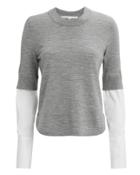 Veronica Beard Roscoe Poplin Sleeve Sweater Grey/white L