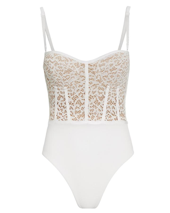Jonathan Simkhai Lace Bustier One Piece Swimsuit White M