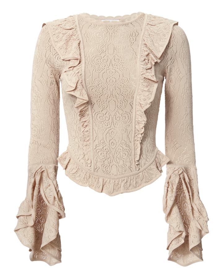 &quot;ronny Kobo Ruffle Detail Pointelle Knit Sweater&quot;