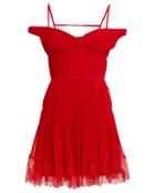 Self-portrait Pleated Chiffon Cold Shoulder Dress Red 6