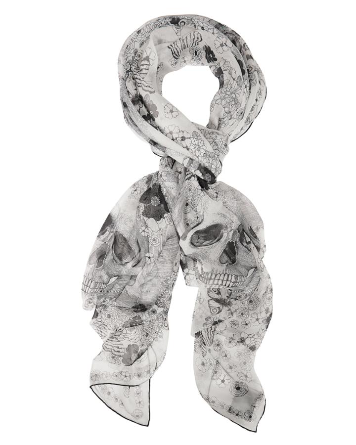 Alexander Mcqueen Muse Skull Scarf Blk/wht 1size