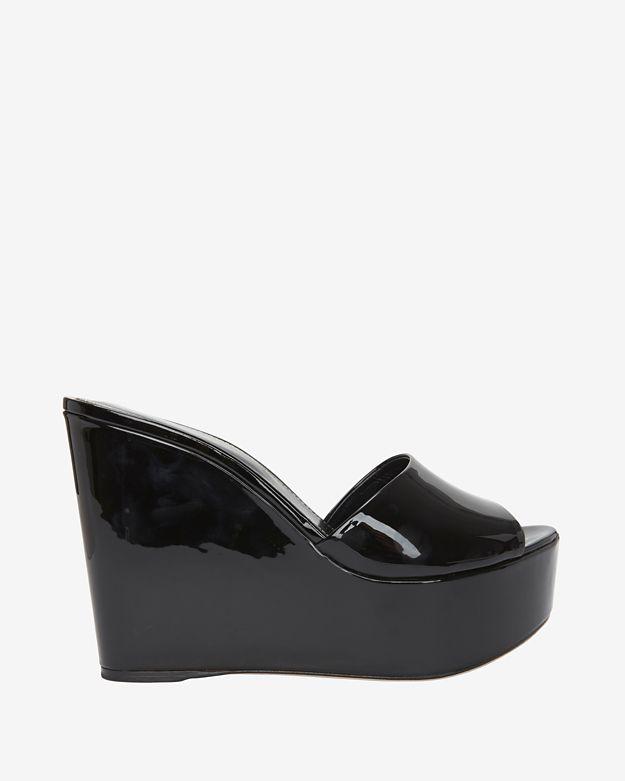 Sergio Rossi Lakeesha Patent Leather Wedge Slide Sandal: Black
