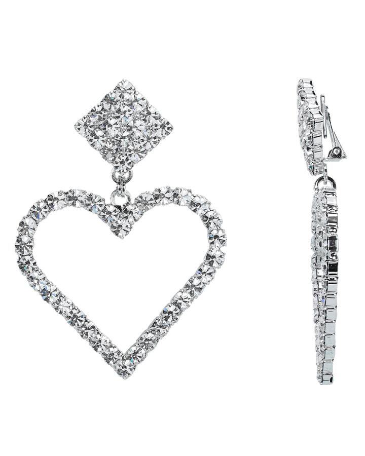 Alessandra Rich Crystal Heart Earrings Silver 1size