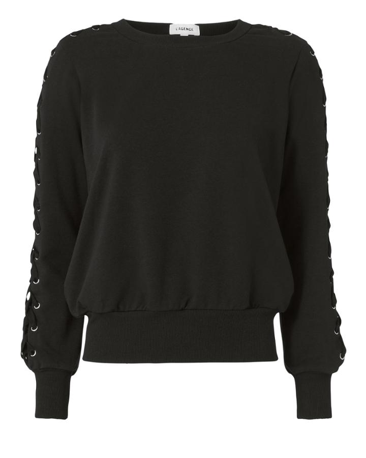L'agence Mirana Lace Sleeve Sweatshirt Black P