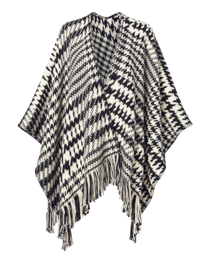 Pooltrend Houndstooth-fringed Poncho Black/white 1size