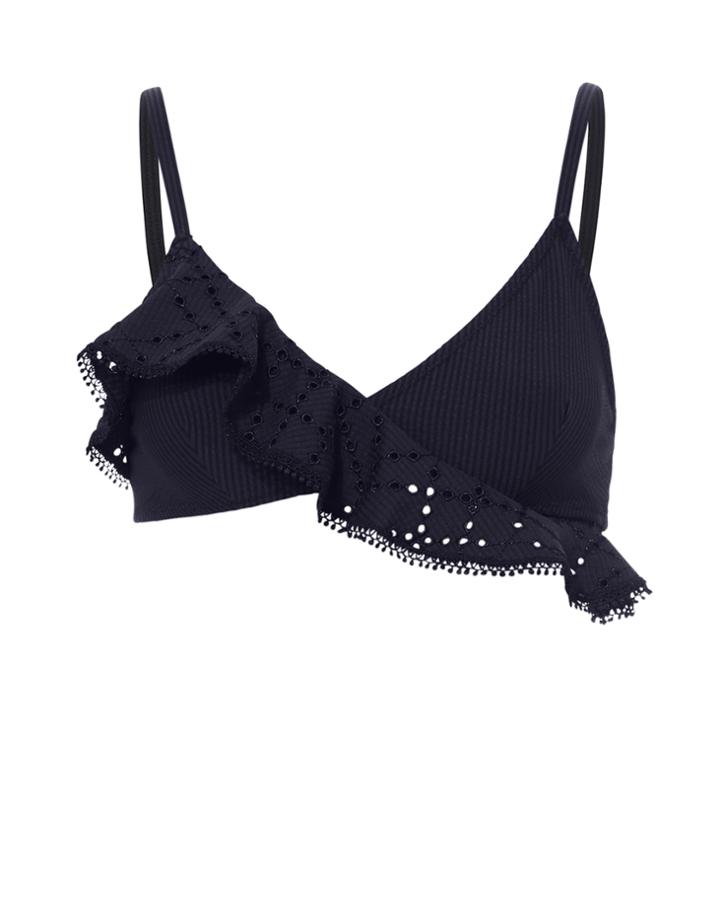 Jonathan Simkhai Swim Seersucker Triangle Bikini Top Navy P